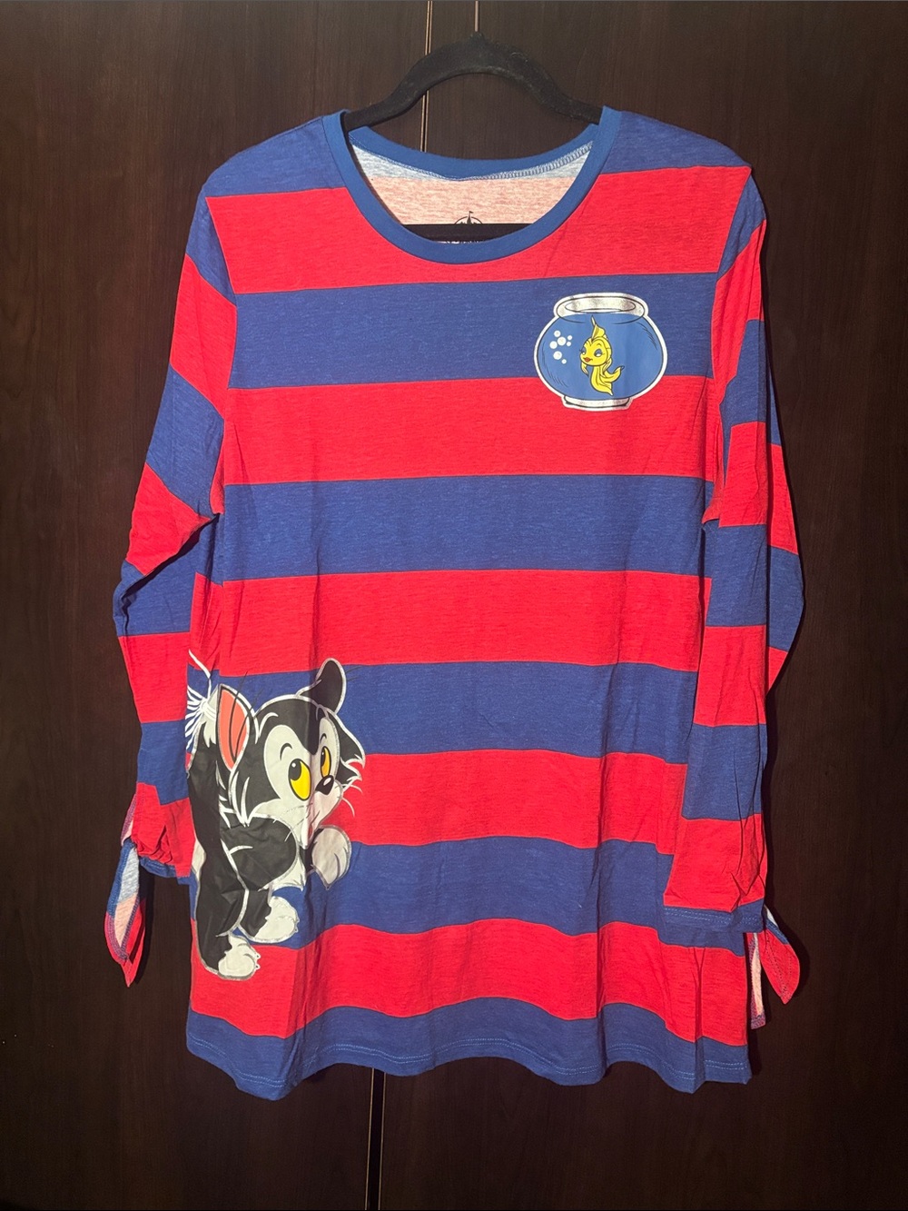 Red & Blue Striped womens Long-Sleeve Top with Figaro and Goldie
